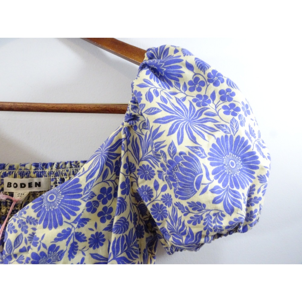 Boden Blue Floral Linen Cotton Maxi Dress Puff Sleeve Sweetheart Neck NWT US 4R - Picture 9 of 13
